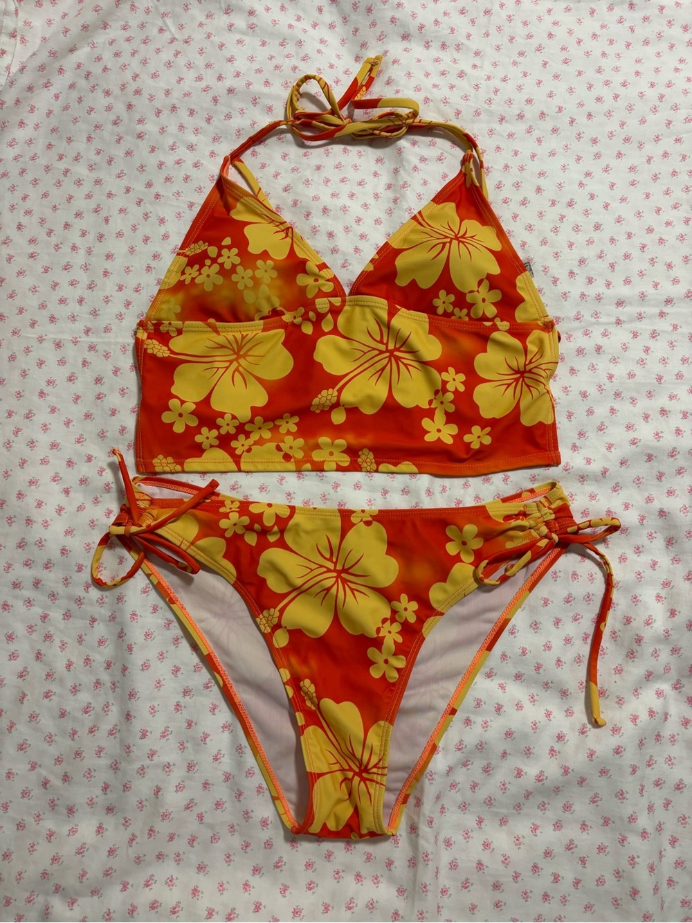 Orange and Yellow floral bikini (tankini)
Size M